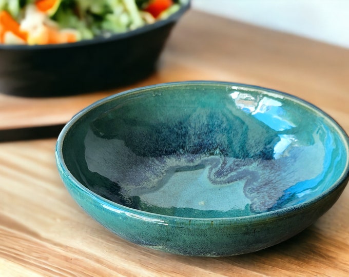 Handmade pottery serving bowl- green and blue  - ceramic salad bowl - small Fruit bowl - Unique display bowl