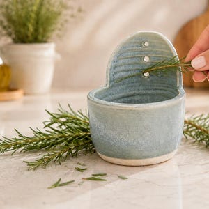 Handmade Ceramic Herb Stripper, Soft Blue Grey Pottery Kitchen Tool