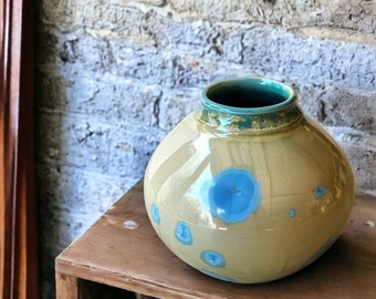Handmade pottery  vase -Blue and beige Crystalline glaze ornamental bud vase - A Unique gift for her - Ceramic handmade but vase