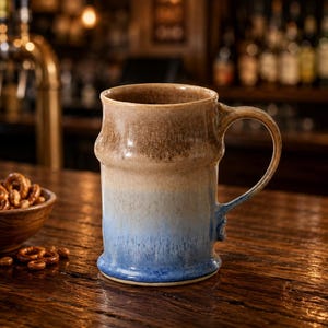 Handmade Ceramic Stein – Oatmeal & Blue Pottery Mug 500ml
