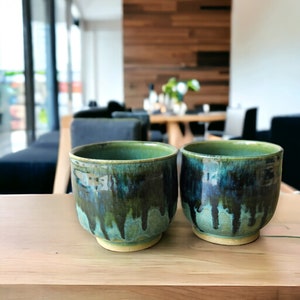 Hand made Japanese style tea cup - whisky cup - Ceramic yunomi with drippy glaze -Guinomi -  Handmade pottery mug