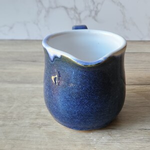 Handmade pottery Jug, 400ml ceramic creamer, Australian-made milk jug, mottled Blue creamer, gravy boat, milk jug, small pitcher image 2