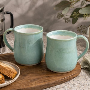 Handmade Green Glaze Pottery Mug: Australian Stoneware Coffee Cup