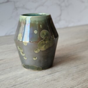 Ceramic bud Vase Handmade small pottery vase Porcelain crystalline vase made in Australia Deep green mirror finish SECOND Marked down. image 2