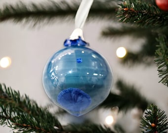 Handmade ceramic Christmas tree Ornament- Blue Christmas decoration - unique Xmas tree Bauble.