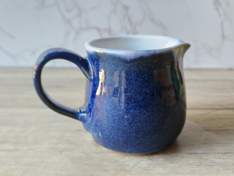 Handmade pottery Jug, 400ml ceramic creamer, Australian-made milk jug, mottled Blue creamer, gravy boat, milk jug, small pitcher image 5