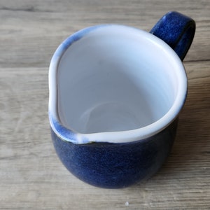 Handmade pottery Jug, 400ml ceramic creamer, Australian-made milk jug, mottled Blue creamer, gravy boat, milk jug, small pitcher image 7