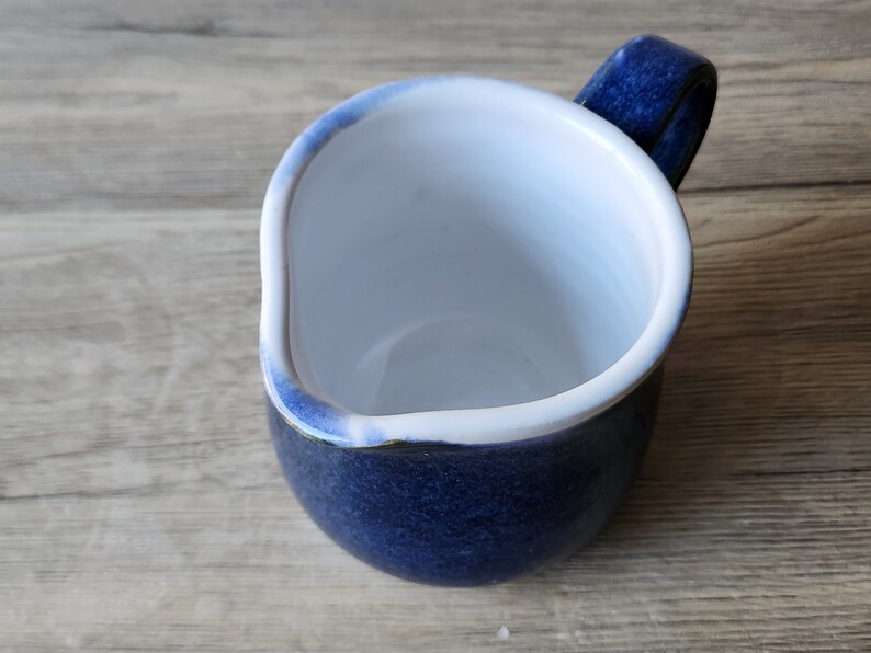 Handmade pottery Jug, 400ml ceramic creamer, Australian-made milk jug, mottled Blue creamer, gravy boat, milk jug, small pitcher image 7