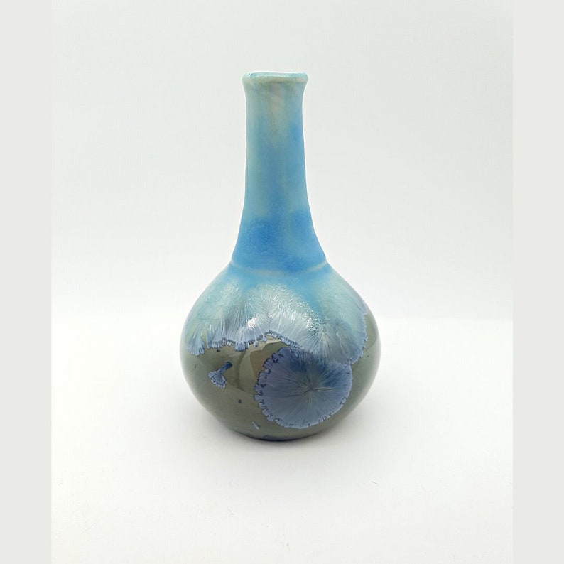 Handmade porcelain pottery bud vase Ceramic crystalline glaze small vase Blue Crystal glaze Australian made cermics image 2