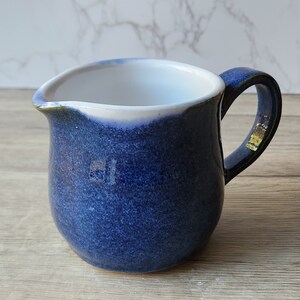 Handmade pottery Jug, 400ml ceramic creamer, Australian-made milk jug, mottled Blue creamer, gravy boat, milk jug, small pitcher image 3