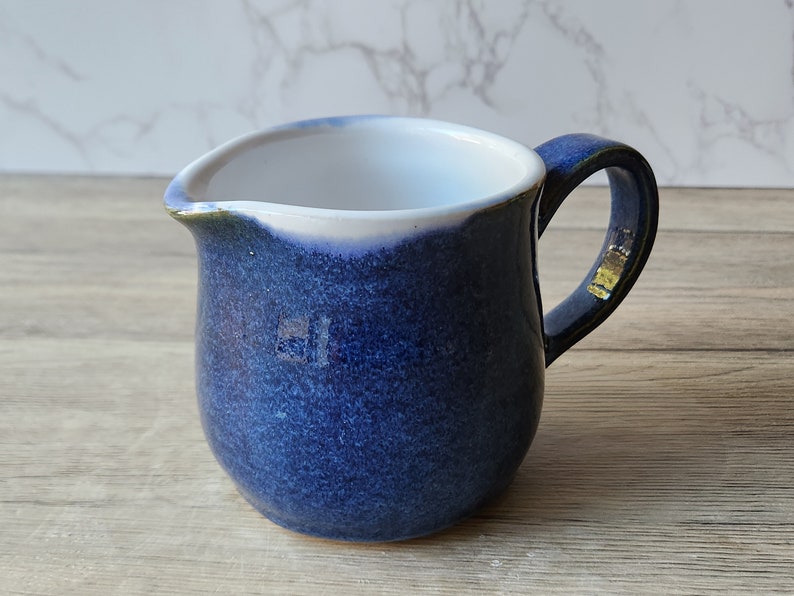 Handmade pottery Jug, 400ml ceramic creamer, Australian-made milk jug, mottled Blue creamer, gravy boat, milk jug, small pitcher image 3
