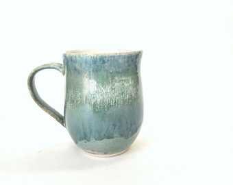 Pottery mug,  hand made Ceramic coffee cup, green/blue glaze, Large stoneware mug, man-size mug, coffee lovers gift