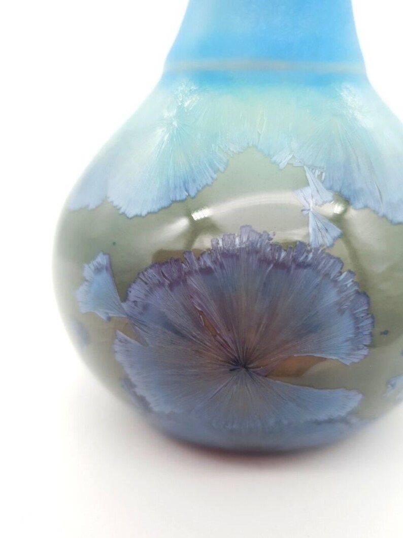 Handmade porcelain pottery bud vase Ceramic crystalline glaze small vase Blue Crystal glaze Australian made cermics image 4