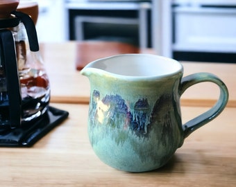 Handmade pottery Jug, 400ml ceramic creamer, Australian-made milk jug, mottled Green  creamer, gravy boat, milk jug