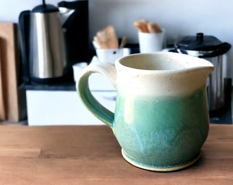 Handmade pottery Jug, 350ml ceramic creamer, australian made milk jug, Green and Butterrmilk creamer, gravy boat, milk jug