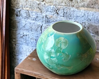 Handmade pottery  vase -soft green Crystalline glaze ornamental bud vase - A Unique gift for her - Ceramic handmade but vase  -SECOND