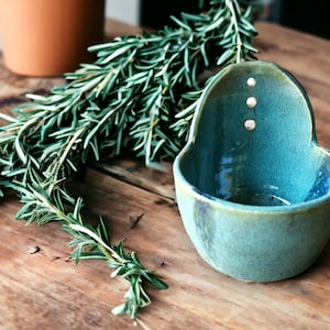 Handmade Pottery Herb Stripper Bowl - Spearmint Green Kitchen Helper