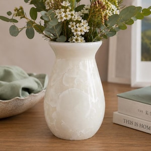 Handmade Creamy White Crystalline Porcelain Vase 15cm Australian Pottery