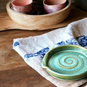 Handmade pottery Spoon rest - soft green - ceramic kitchen gift for her