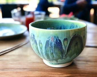 Handmade pottery  bowl- glossy soft green glaze