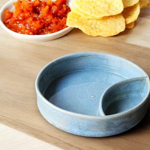 Handmade Ceramic Chip & Dip Bowl – Snack-Size light blue-grey Stoneware Serving Dish