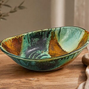 Handmade Oval Pottery Bowl, Ceramic Centrepiece, Australian Stoneware