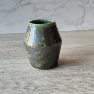 Ceramic bud Vase Handmade small pottery vase Porcelain crystalline vase made in Australia Deep green mirror finish SECOND Marked down. image 4