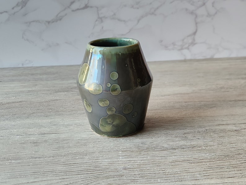 Ceramic bud Vase Handmade small pottery vase Porcelain crystalline vase made in Australia Deep green mirror finish SECOND Marked down. image 4