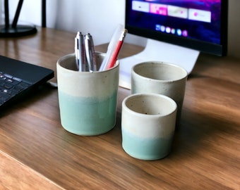 Hand made Pottery 3 size vessels -Ceramic pen holder - desk organizer - bathroom organizer - make up organizer - toothbrush holder