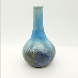 Handmade porcelain pottery bud vase Ceramic crystalline glaze small vase Blue Crystal glaze Australian made cermics image 3