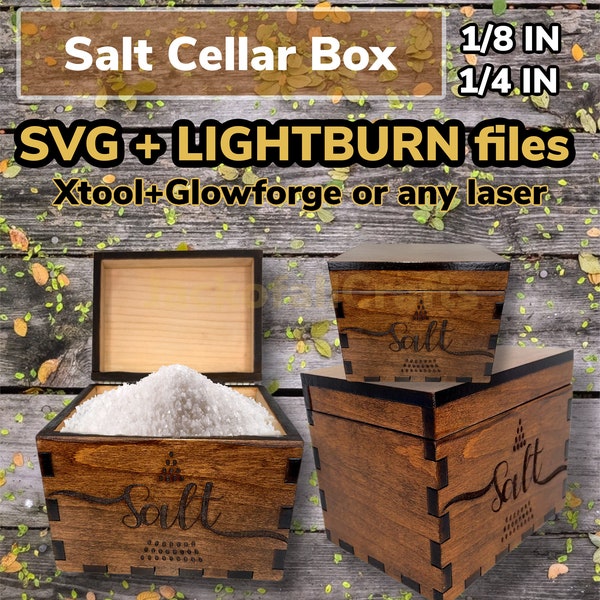 Wooden Salt Cellar Box SVG, lightburn, Glowforge files, X-Tool D1 files, laser svg, laser cut template, laser pattern, box file