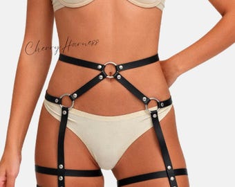 Thigh Harness Belt, Strap Leather High Leg Harness, Club Night Party Accessories, Women leg harness, handmade leg accessories, Rave outfit