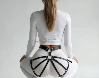 Dij harnasriem, riem lederen hoogbeenharnas, accessoires clubavondfeest, damesbeenharnas, handgemaakte beenaccessoires, rave-outfit