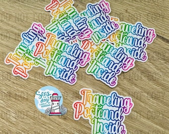 Traveling Postcard inside, traveling postcard sticker, TPC stickers, send more snail mail, happy mail, rainbow, colorful, sticker collector