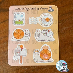 Snail mail, mail, stickers, sticker sheet, snails, send more snail mail, letter mail, stamped mail, sticker collector, sticker obsession