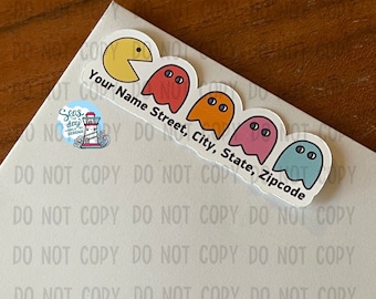 Address labels, personalized address labels, custom address labels, send snail mail, letters, addy labels, pacman, 80s, gamer, retro