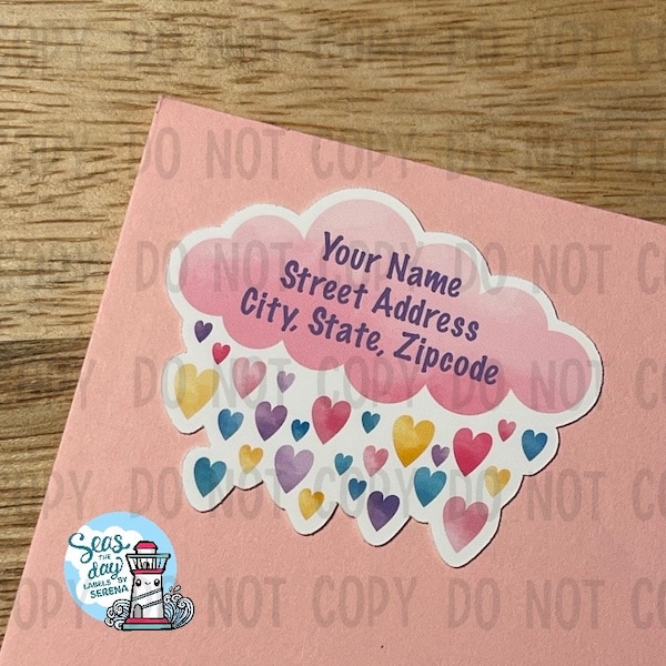 Cloud address label, pink clouds, in the sky, Kawaii cloud, sticker flakes personalized address label, custom address labels, snail mail