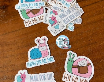 Stickers, penpal, snail mail, sticker collection, sticker obsessed, snails, send more snail mail, penpal mail, letters, journal, scrapbook