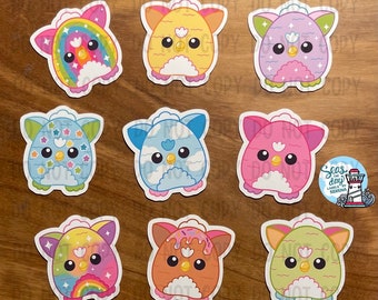 Cute Kawaii Furby  stickers, sticker decorations, gifts for your sticker bff, penpal gift, envelope decorations, Kawaii sticker flakes