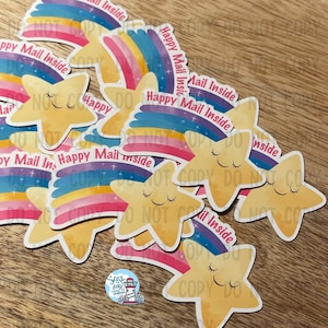 Happy mail inside, traveling postcard stickers, sticker bff gift, penpal gift, envelope decorations,shooting star, happy mail stickers