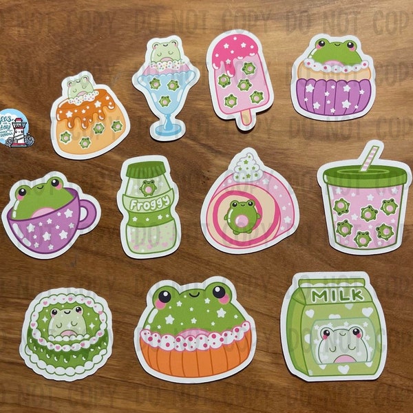 Kawaii frog dessert stickers, frog stickers, gifts for your sticker bff, penpal gift, envelope decorations, Kawaii sticker flakes