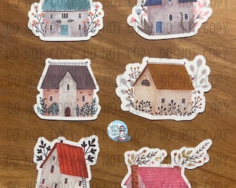 Cottage stickers, house stickers, cute cottages, little houses, winter homes, sticker flakes, journal, planner, sticker collector, stickers
