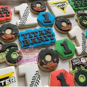 Monster Jam Birthday Cookies, Monster Jam Cookies, Monster Truck Cookies, Grave Digger Cookies, El Toro Cookies