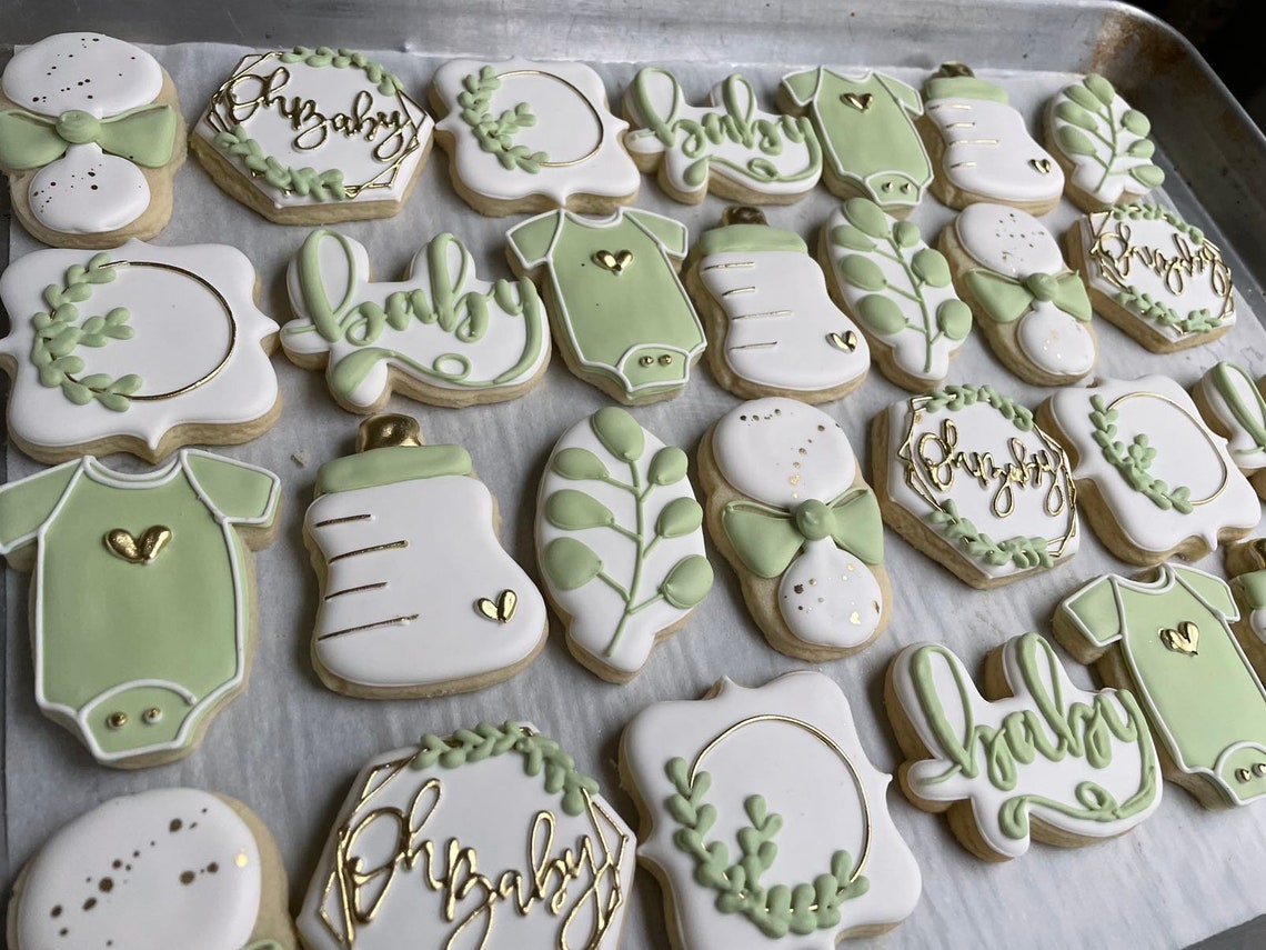Greenery Baby Shower Cookies Rustic Baby Shower Green and Etsy