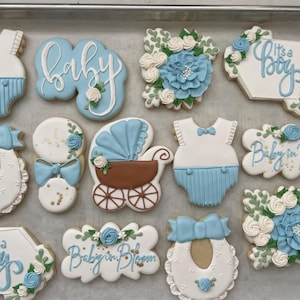 Baby in Bloom Shower Cookies, Baby in Bloom Cookies, it’s a boy, baby shower, floral baby shower cookies