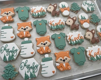 Forest Woodland Baby Shower Cookies, Outdoor baby shower cookies,  Forest Baby Shower Cookies