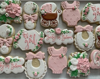 Baby in Bloom Shower Cookies, Baby in Bloom Cookies, it’s a girl, baby shower, floral baby shower cookies