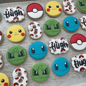 Catch Em All Cookies, Gotta Catch Em All, Pokeball Cookies, Pikachu, Squirtle, Bulbasaur Cookies