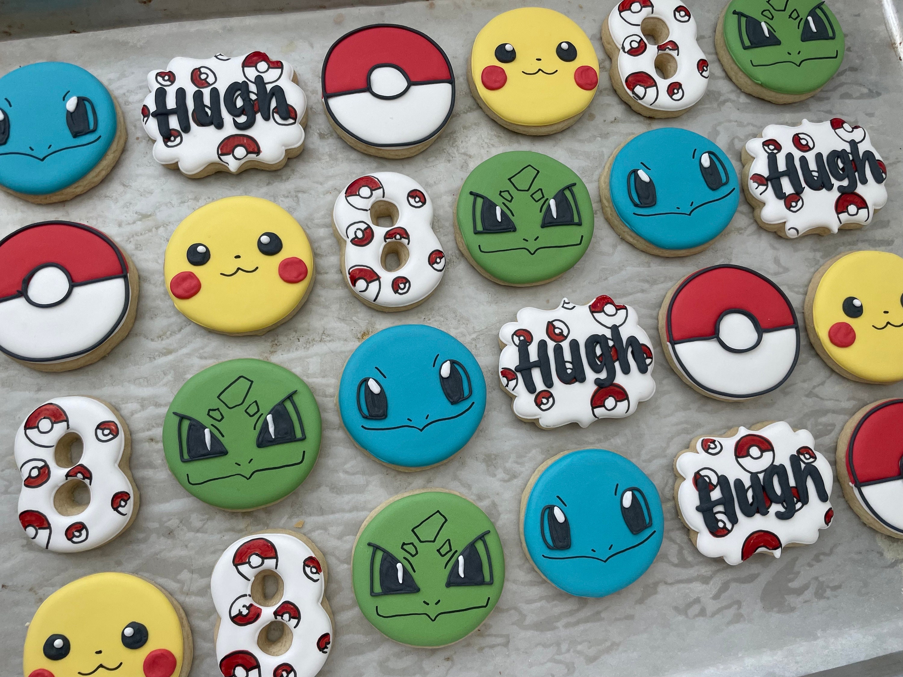 Catch Em All Cookies, Gotta Catch Em All, Pokeball Cookies, Pikachu, Squirtle, Bulbasaur Cookies