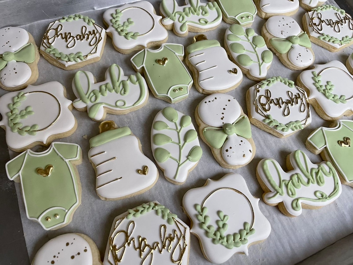 Greenery Baby Shower Cookies Rustic Baby Shower Green and Etsy